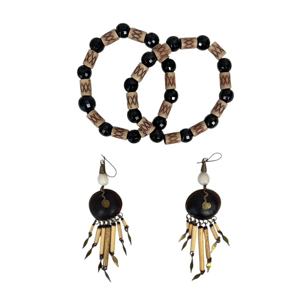 Boho Beaded Stretch Bracelets and Earrings Set